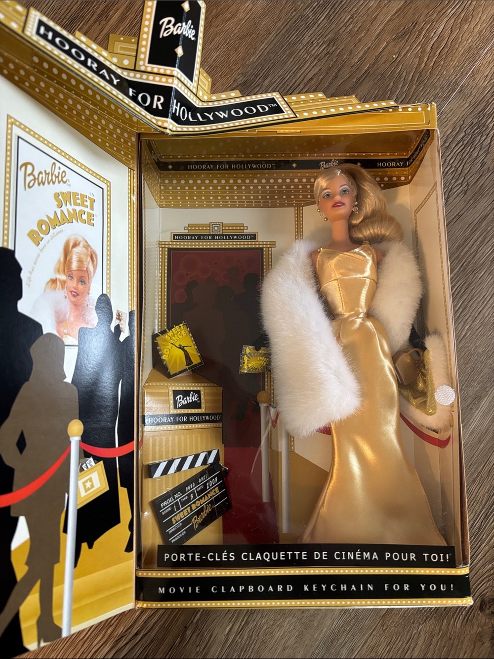 Barbie Gold Evening Gown with White Faux Fur Stole - Hooray for Hollywood